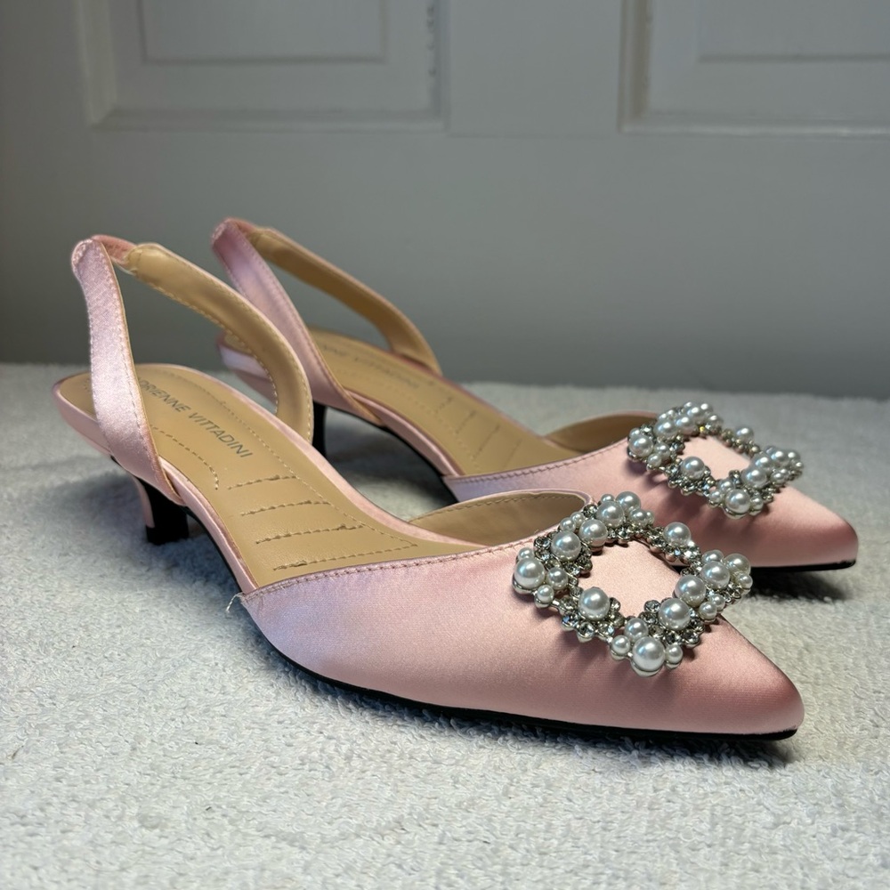 Adrienne Vittadini - Satin Finish Soft Pink Kitten Heel
